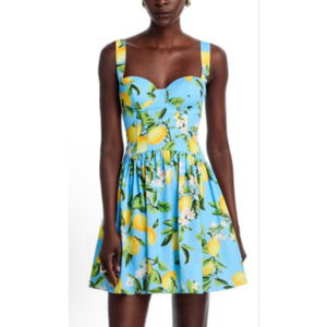 L'AGENCE Jai Mini Dress S Blue Yellow Lemon Print